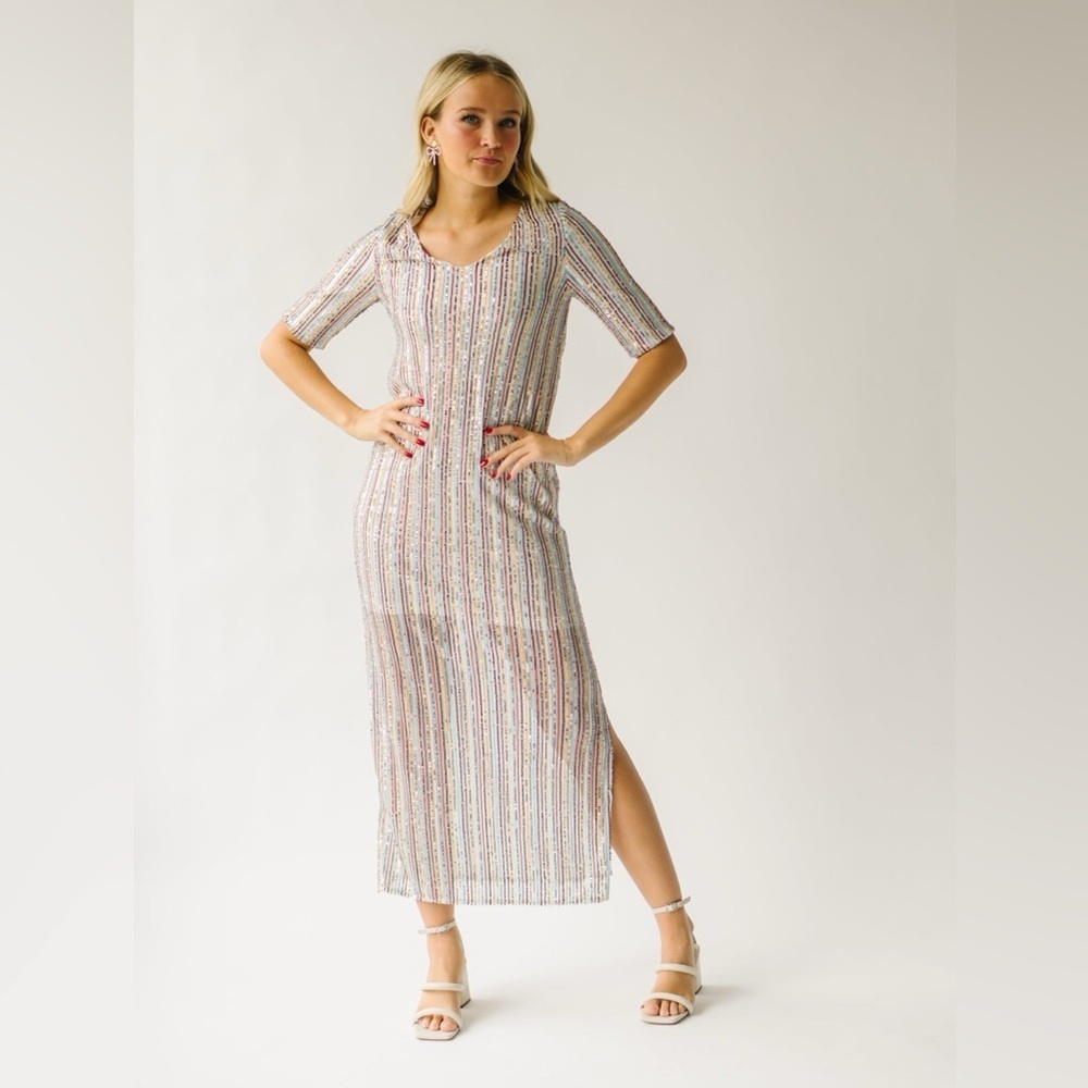 Piper & Scoot Colorful Rainbow Sequin Maxi Dress L - Picture 6 of 11